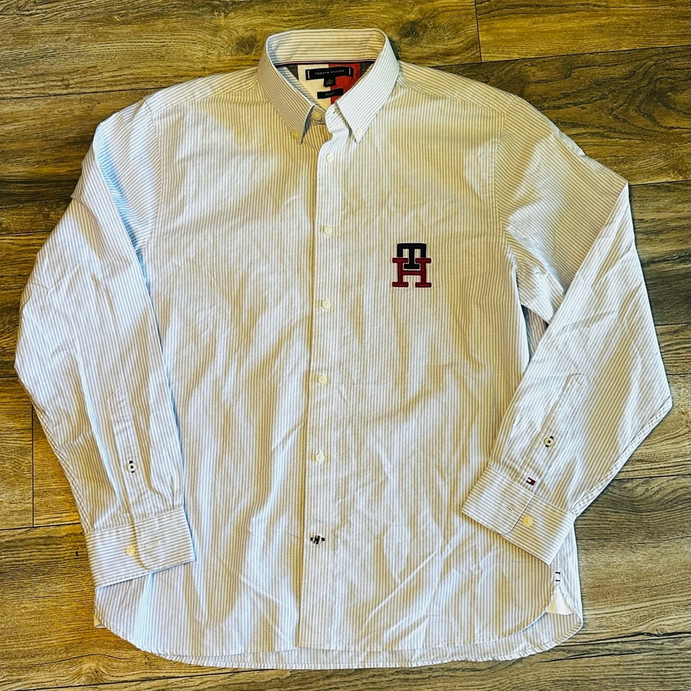 Gray and White Striped Shirt Is A Tommy Hilfiger Monogram Oxford Regular Fit XL